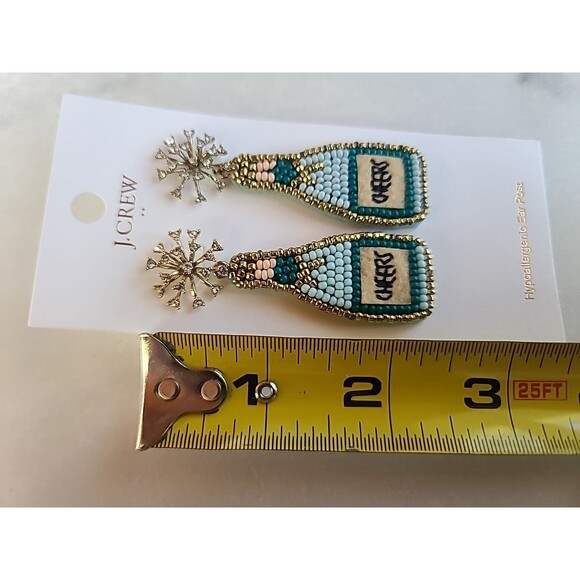 J.CREW Multi-color Earrings Champagne Bottle Beaded Cheers New On Orginal Card - Picture 5 of 10
